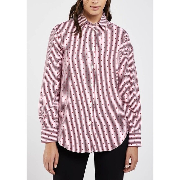 Piazza Sempione Red White Striped Polka Dot Button Down Blouse Size 48 US 12 - Picture 1 of 8